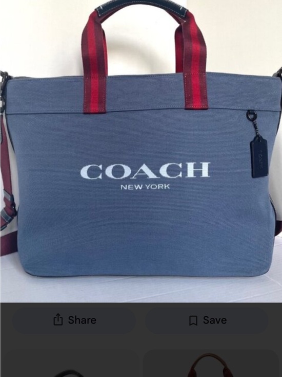 Coach Handbags - NWOT - Coach Blue Canvas Tote with Red Accent Handles & Shoulder Straps.